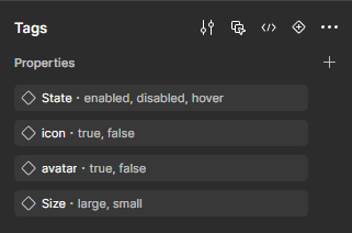 Estados de interação do componente Tags