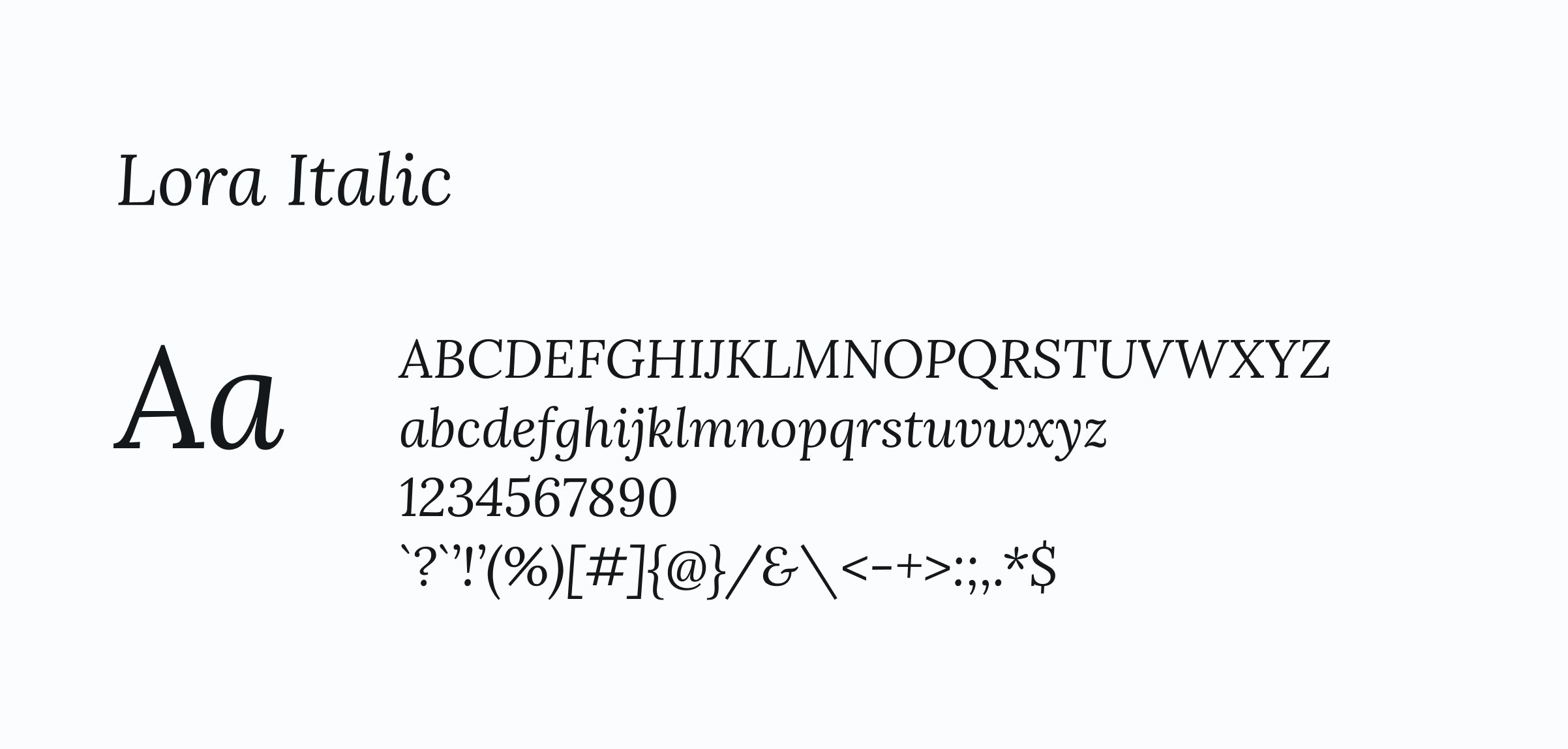Demonstração da fonte Lora Italic